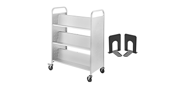 Book Cart Library Cart 200lb with Double Sided W-Shaped Sloped Shelves in White 