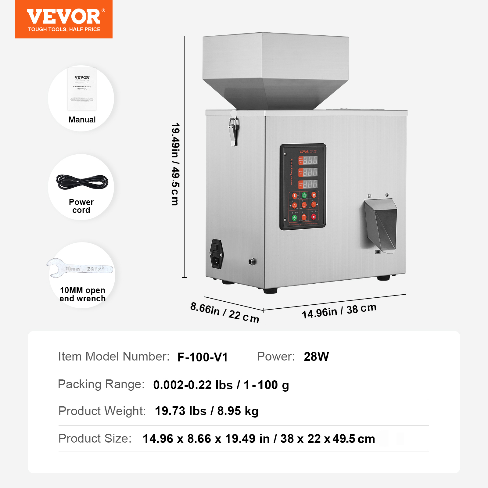 VEVOR Automatic Particle Packing Weighing & Filling Machine 10-1000/1-100g Tea - Picture 21 of 26