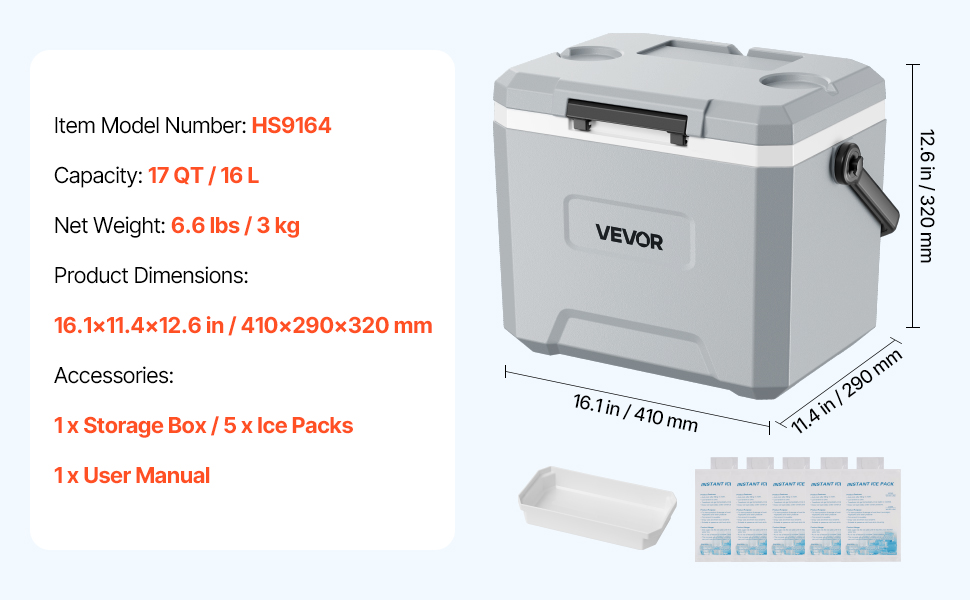 VEVOR 17QT Hard Cooler Portable Leak-Resistant Coolbox for Camping