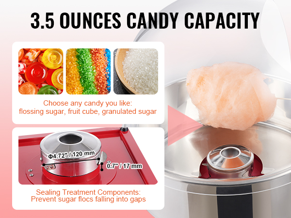 VEVOR Electric Cotton Candy Machine, 1000W Commercial Candy Floss Maker With 20.5 In Stainless Steel Bowl, Sugar Scoop, And Drawer, Pink - Foto 12
