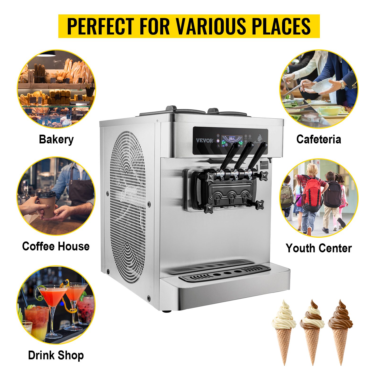 Commercial Ice Cream Maker, 10-20L/H Yield, 1000W Countertop Soft Serve  Machine with 4.5L