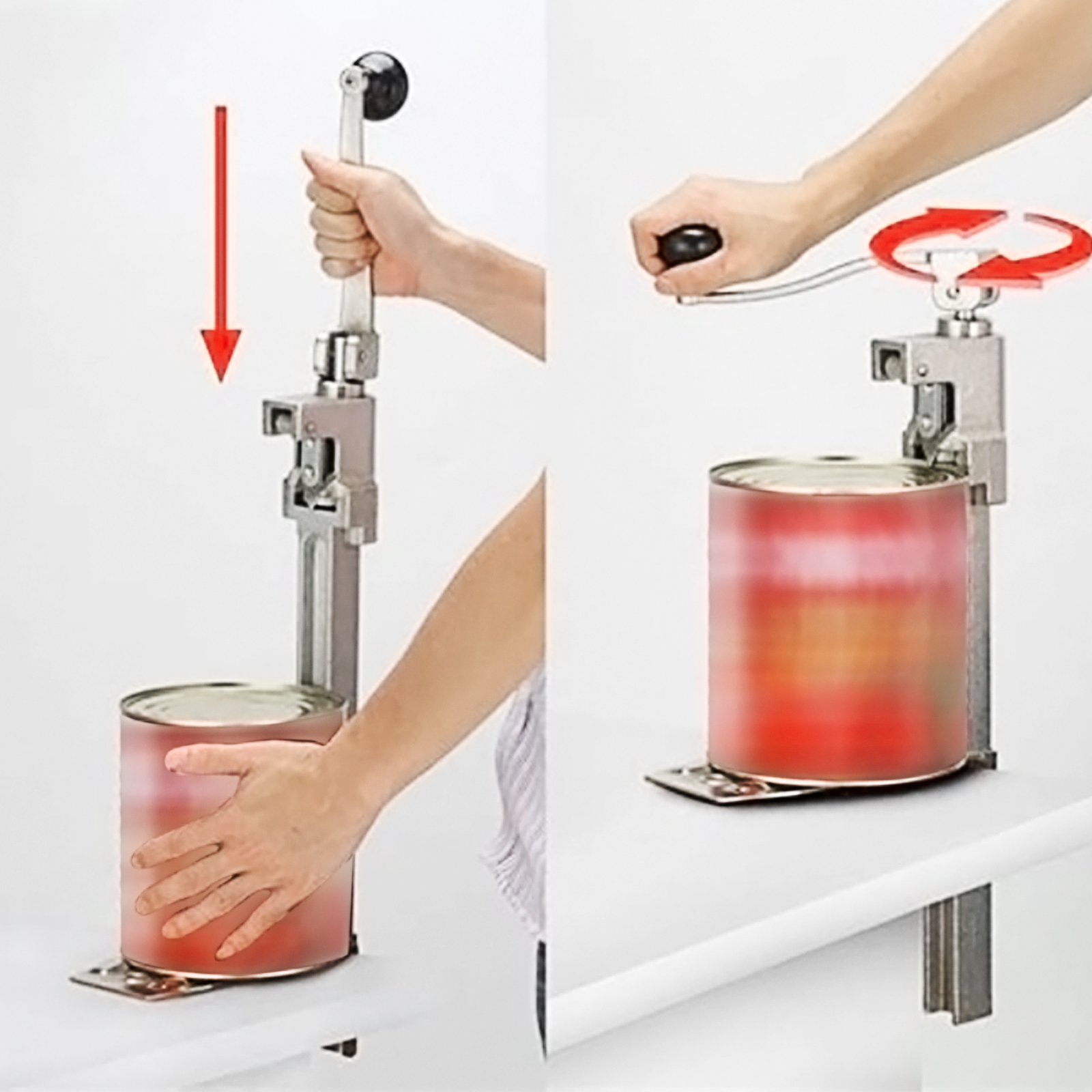 VEVOR Commercial Can Opener, 18.9/48cm Long, Stainless Steel Manual Table Can  Opener for Up to 11.8/30cm Tall, Fixed with Clamp or Screws, Ergonomic  Swing Handle & One Spare Knife, for Restaurants