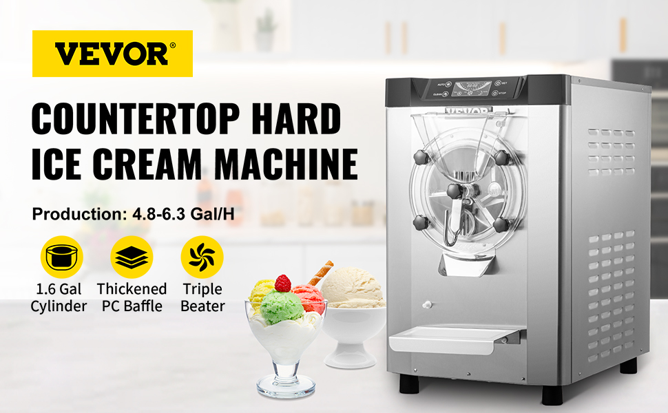 VEVOR Commercial Hard Ice Cream Machine Hard Serve Ice Cream Maker w/ 4