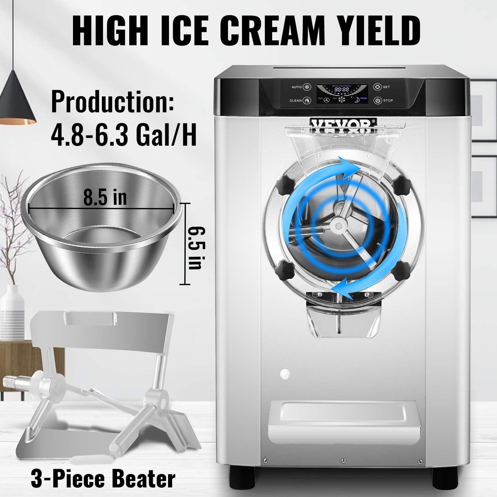 VEVOR Commercial Hard Ice Cream Machine Hard Serve Ice Cream Maker w/ 4