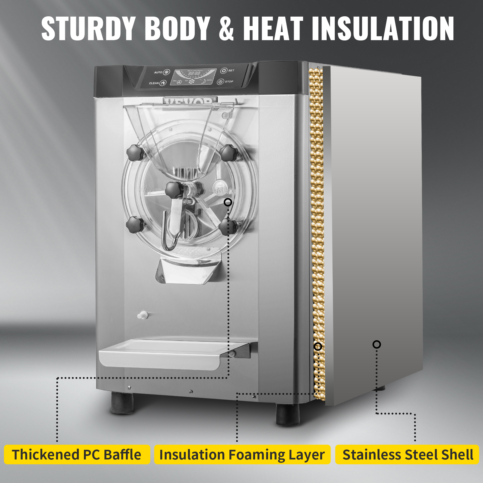 VEVOR Commercial Hard Ice Cream Machine Hard Serve Ice Cream Maker w/ 4