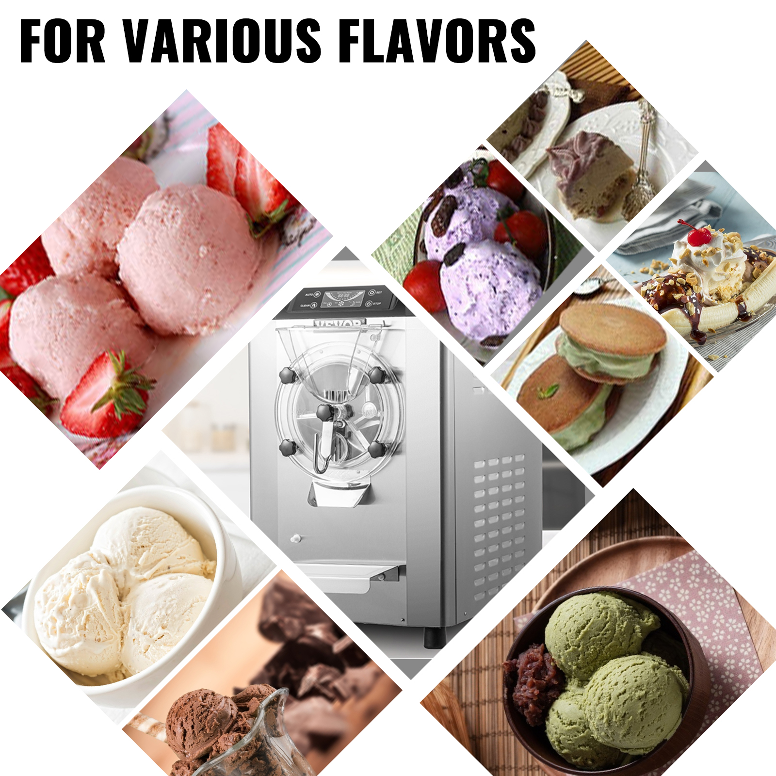 VEVOR Commercial Hard Ice Cream Machine Hard Serve Ice Cream Maker w/ 4