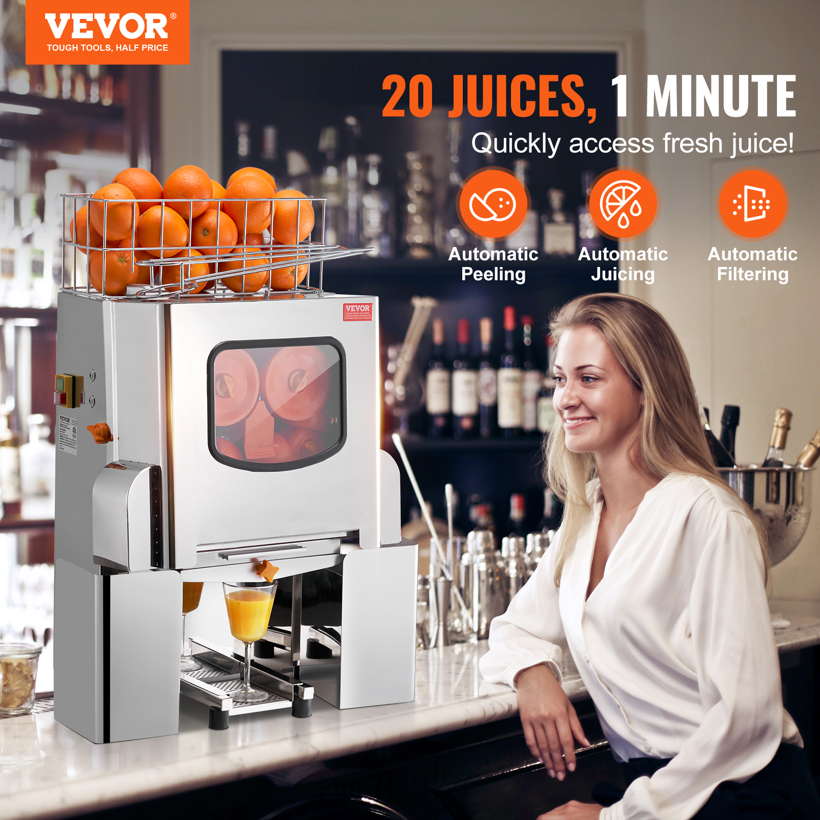 VEVOR Commercial Orange Juicer Machine 120W Juice Squeezer Extractor Filter Box - Picture 40 of 62