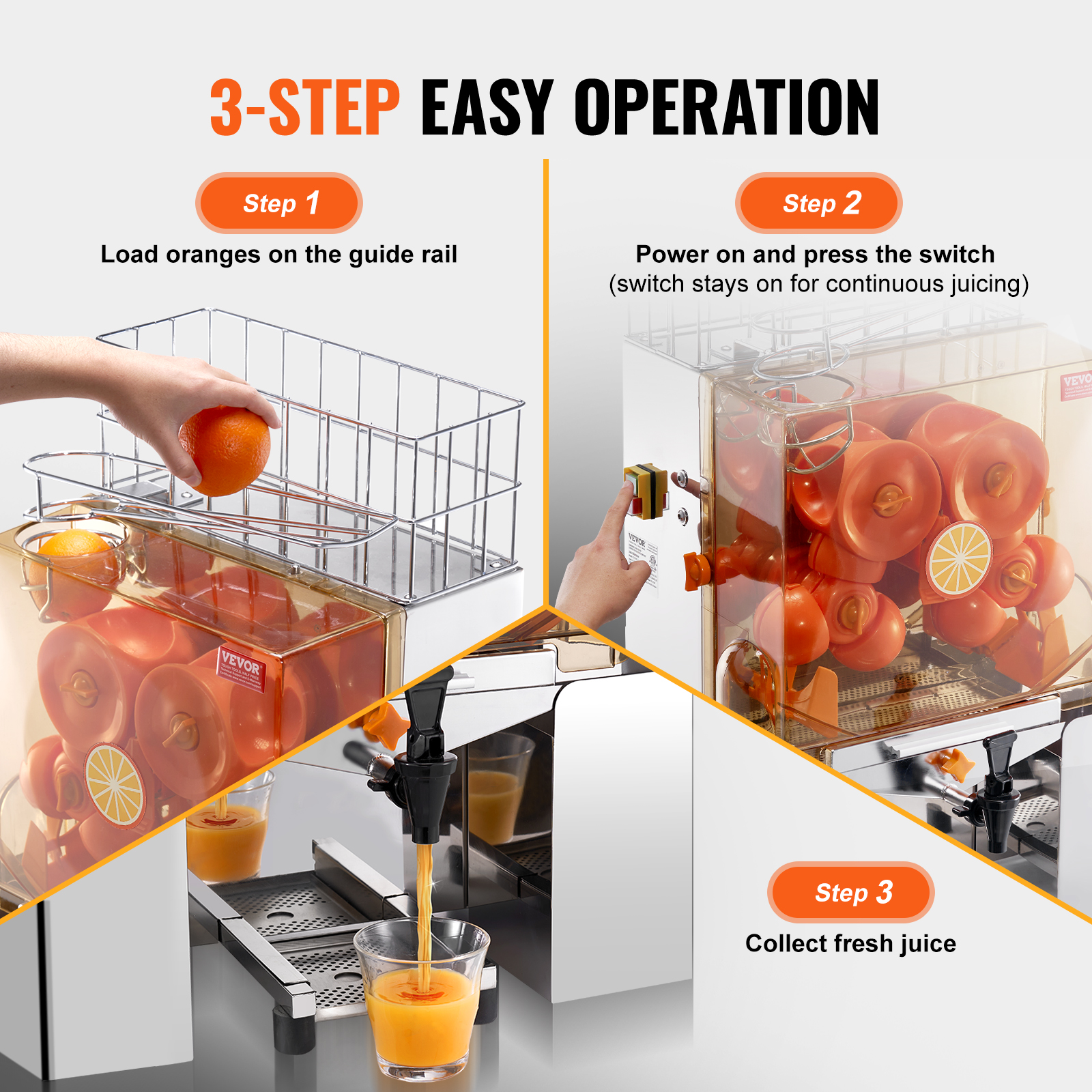 VEVOR Commercial Orange Juicer Machine 120W Juice Squeezer Extractor Filter Box - Picture 20 of 62