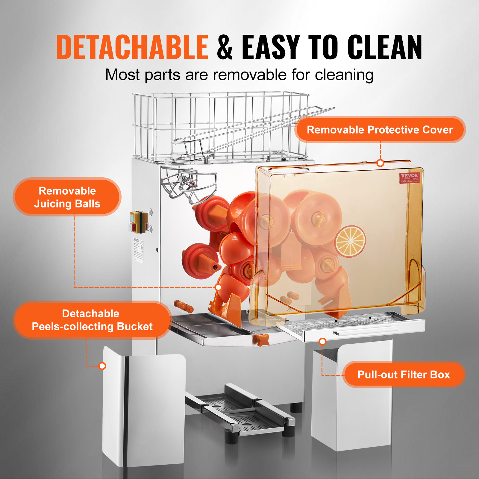 VEVOR Commercial Orange Juicer Machine 120W Juice Squeezer Extractor Filter Box - Picture 7 of 62