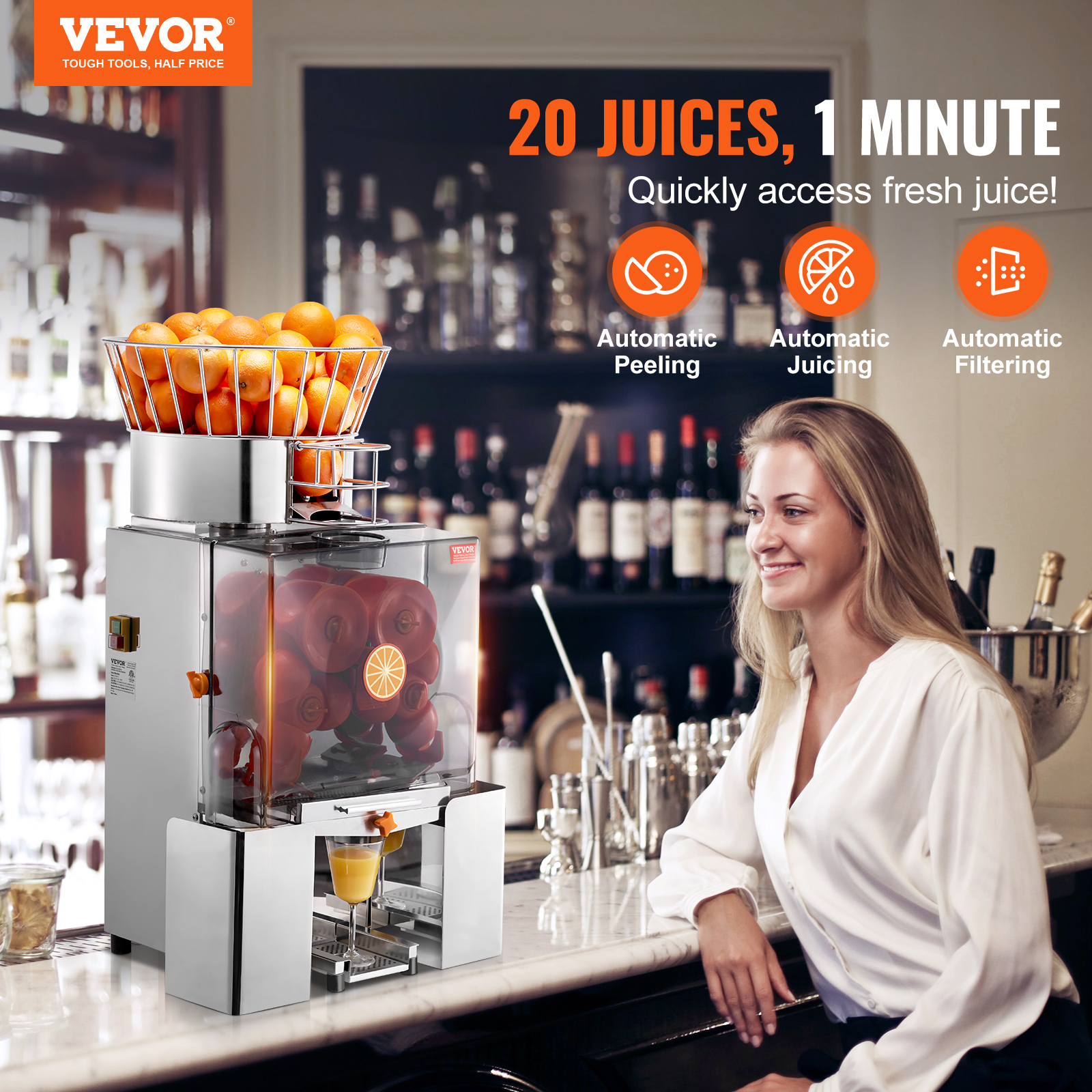VEVOR Commercial Orange Juicer Machine 120W Juice Squeezer Extractor Filter Box - Picture 28 of 62