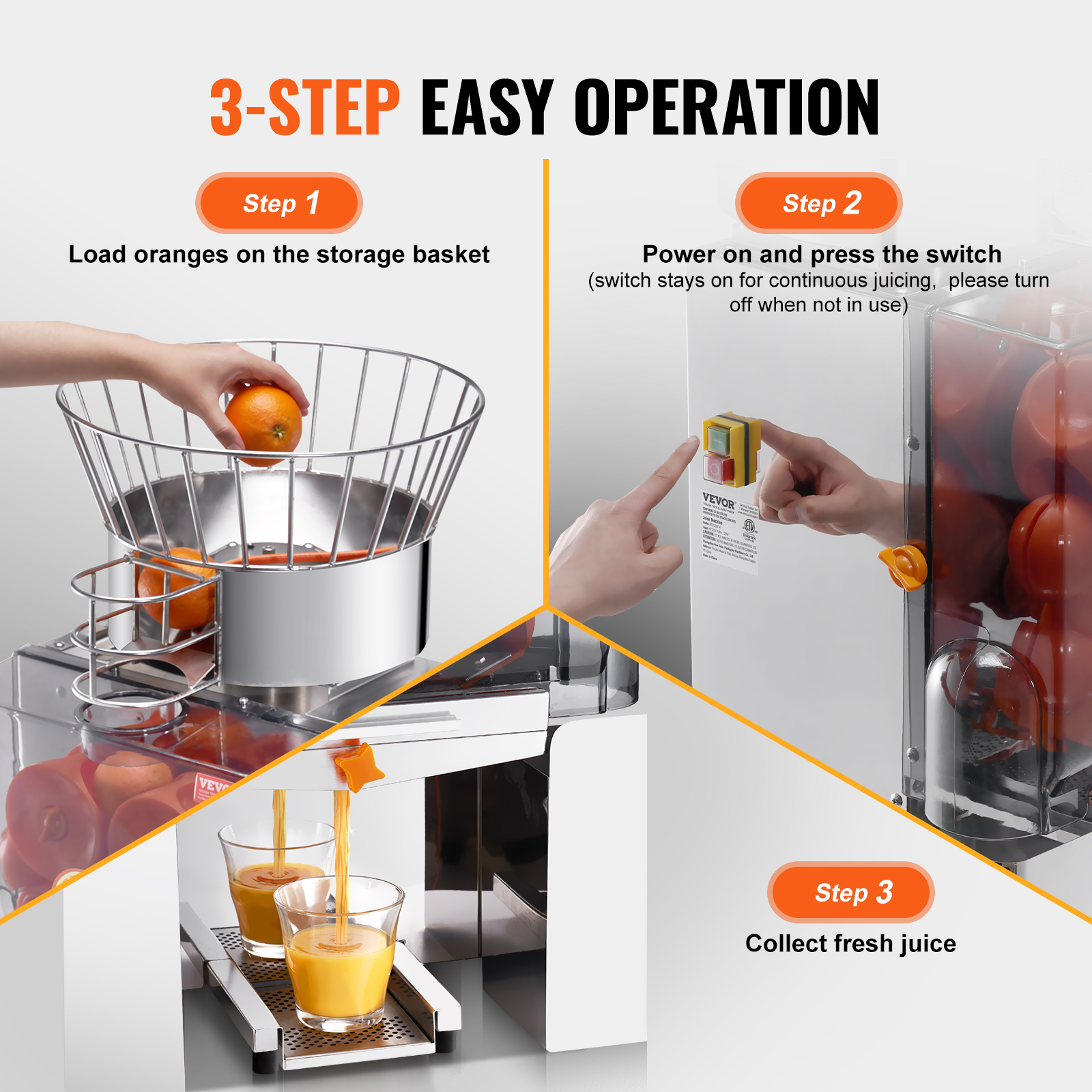 VEVOR Commercial Orange Juicer Machine 120W Juice Squeezer Extractor Filter Box - Picture 32 of 62