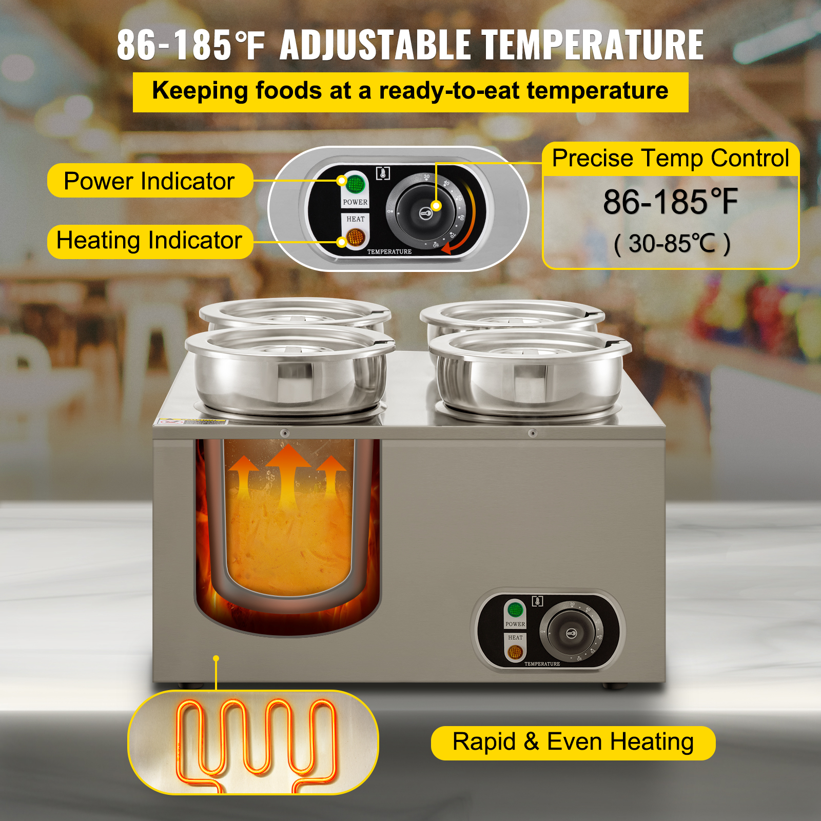VEVOR Commercial Soup Warmer 7.4 qt. 300-Watt Electric Food Warmer