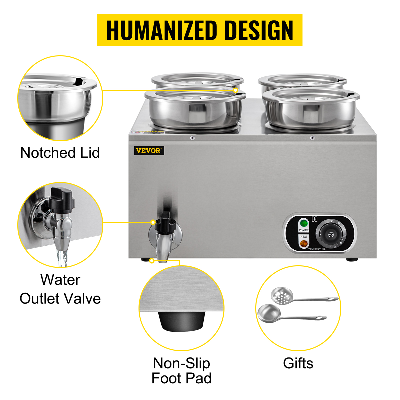 110V Commercial Food Warmer 16.8 Qt Capacity, 1500W Electric Soup Warmer  Adjustable Temp.86-185?, Stainless