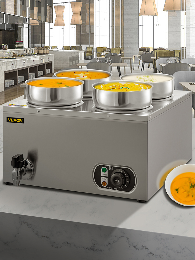 VEVOR 110V Commercial Food Warmer 16.8 Qt Capacity, 1500W Electric Soup Warmer Adjustable Temp.86-185℉, Stainless Steel Countertop Soup Pot with Tap, Bain Marie Food Warmer for Cheese/Hot Dog/Rice