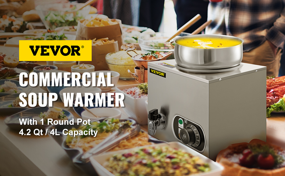 4.2Qt Electric Commercial Soup Warmer 300W Food Warmer Soup Pot Adjustable  Temp.