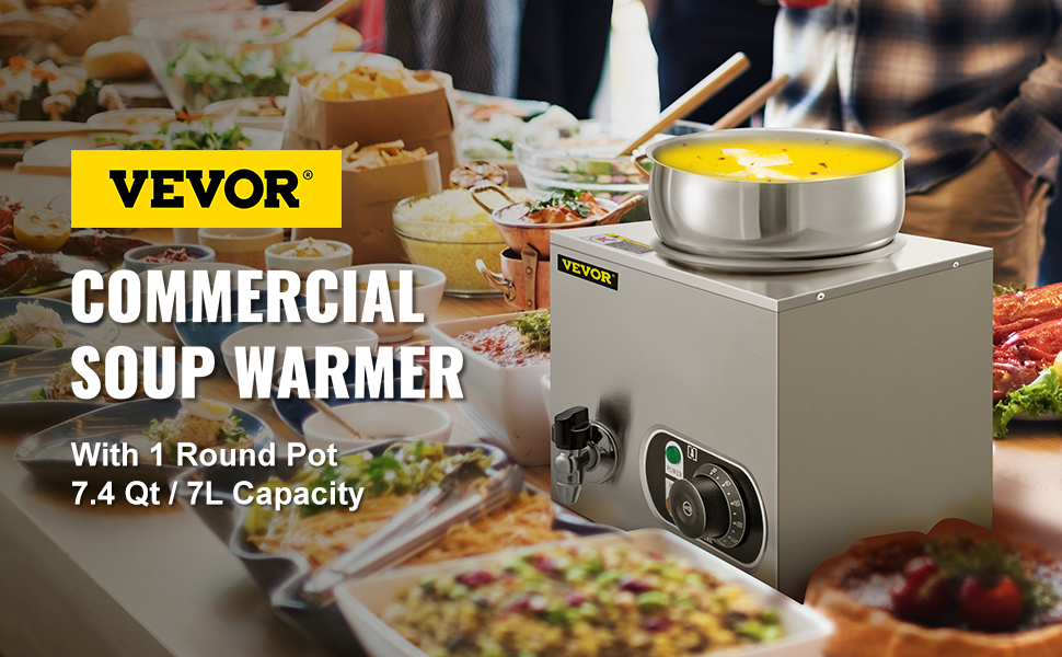 VEVOR Electric Soup Warmer Dual 7.4 qt. Stainless Steel Round Pot 86~185°F  Adjustable Temp 1200 Watt Commercial Bain Marie BW2274QT1200WGG9TV1 - The  Home Depot