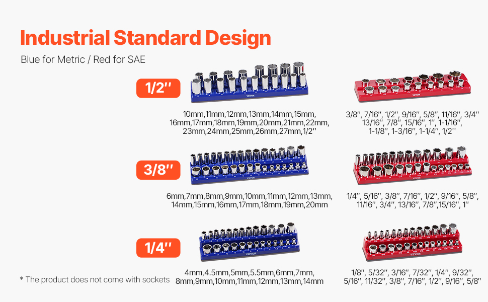Magnetic Socket Organizer Set, 6 Pieces Socket Holder Kit Includes 1/4