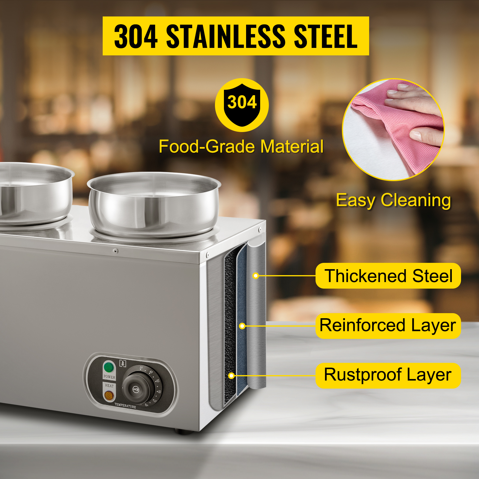 110V Commercial Food Warmer 8.4 Qt Capacity, 500W Electric Soup Warmer  Adjustable Temp.86-185?, Stainless