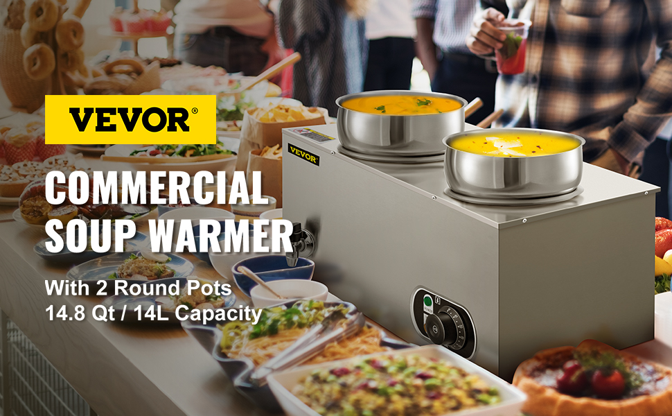 VEVOR 110V Commercial Soup Warmer 7.4 Qt Capacity, 300W Electric