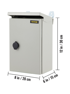 VEVOR Electrical Enclosure, 12'' x 8'' x 6'', UL Certified NEMA 4 Outdoor Enclosure, IP65 Waterproof & Dustproof Cold-Rolled Carbon Steel Hinged Junction Box for Outdoor Indoor Use, with Rain Hood 