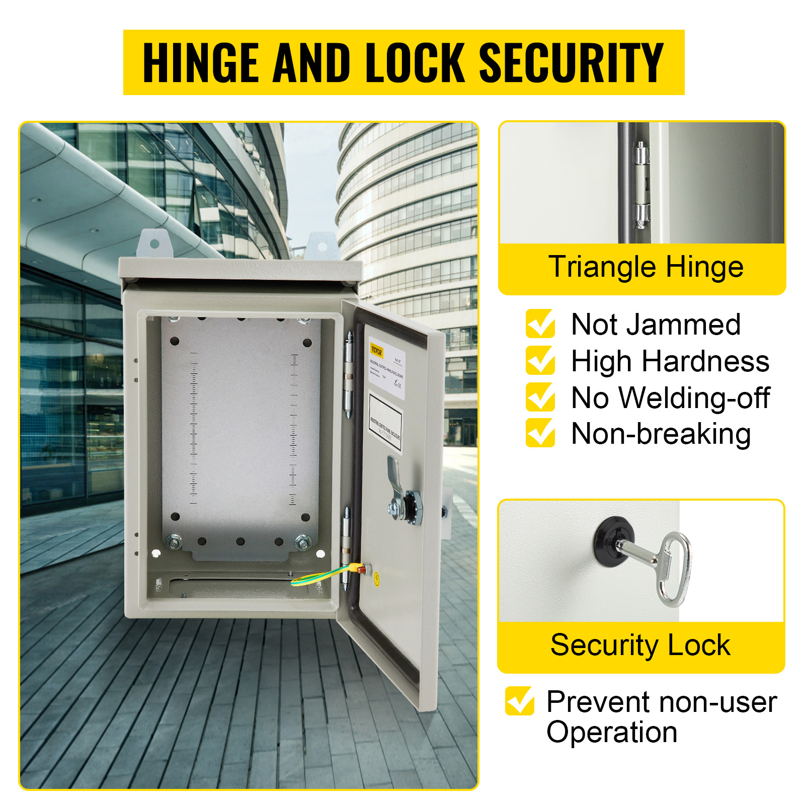 VEVOR Electrical Enclosure, 12'' x 8'' x 8'', UL Certified NEMA 4 Outdoor Enclosure, IP65 Waterproof & Dustproof Cold-Rolled Carbon Steel Hinged Junction Box for Outdoor Indoor Use, with Rain Hood 