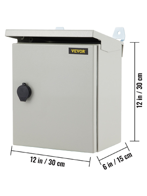 VEVOR Electrical Enclosure, 12'' x 12'' x 6'', UL Certified NEMA 4 Outdoor Enclosure, IP65 Waterproof & Dustproof Cold-Rolled Carbon Steel Hinged Junction Box for Outdoor Indoor Use, with Rain Hood 
