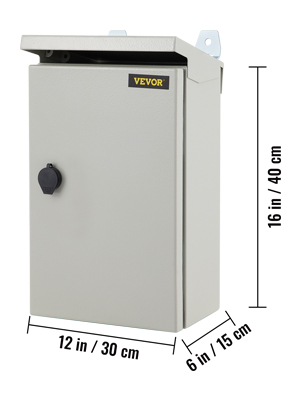 VEVOR Electrical Enclosure, 16 x 12 x 6 in, UL Certified NEMA 4 Outdoor Enclosure, IP65 Waterproof & Dustproof Cold-Rolled Carbon Steel Hinged Junction Box for Outdoor Indoor Use, with Rain Hood 