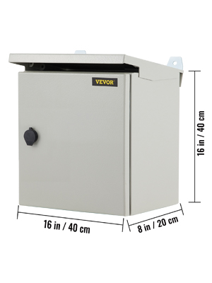 VEVOR Electrical Enclosure, 16'' x 16'' x 8'', UL Certified NEMA 4 Outdoor Enclosure, IP65 Waterproof & Dustproof Cold-Rolled Carbon Steel Hinged Junction Box for Outdoor Indoor Use, with Rain Hood 