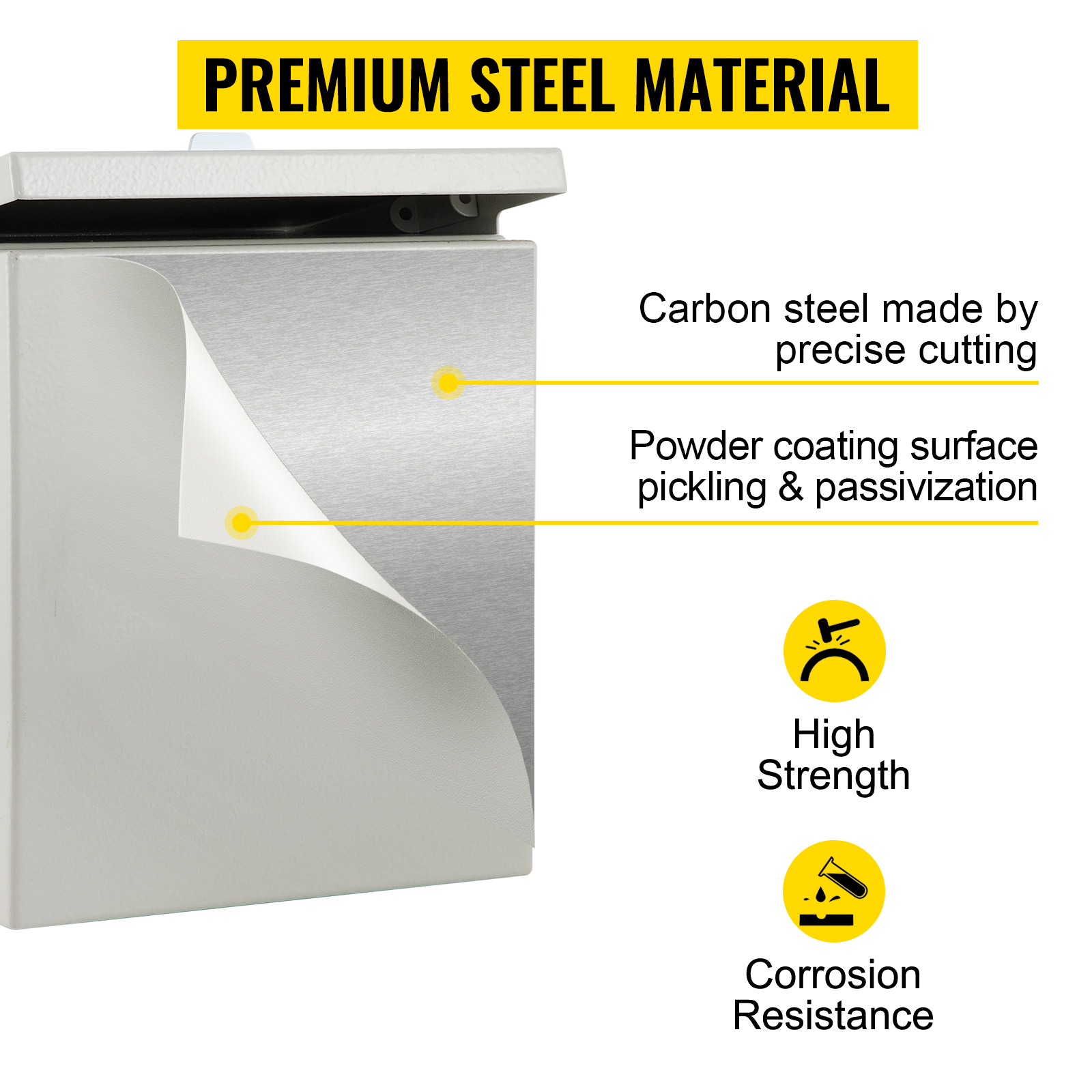 VEVOR Electrical Enclosure, 16'' x 16'' x 8'', UL Certified NEMA 4 Outdoor Enclosure, IP65 Waterproof & Dustproof Cold-Rolled Carbon Steel Hinged Junction Box for Outdoor Indoor Use, with Rain Hood 