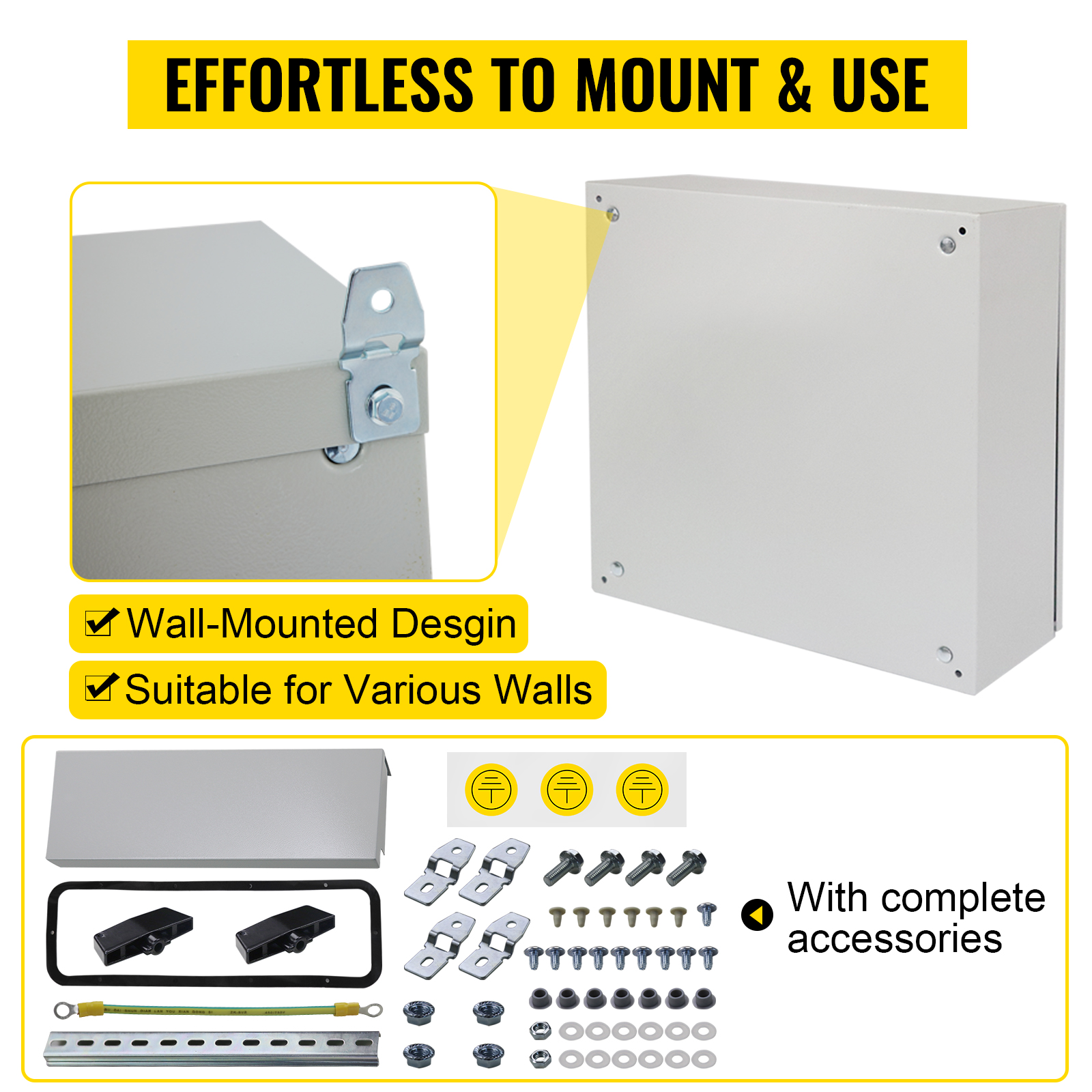 VEVOR Electrical Enclosure, 20'' x 20'' x 6'', UL Certified NEMA 4 Outdoor  Enclosure, IP65 Waterproof & Dustproof Cold-Rolled Carbon Steel Hinged