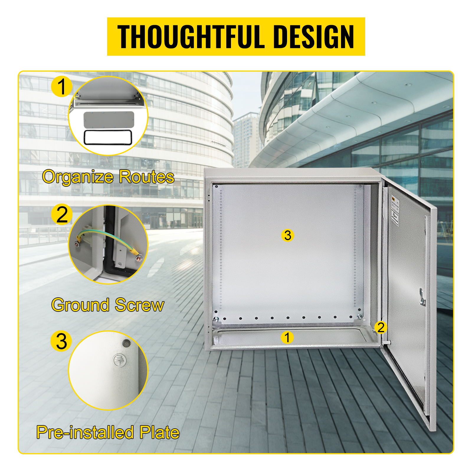 VEVOR Electrical Enclosure, 20'' x 20'' x 6'', UL Certified NEMA 4 Outdoor  Enclosure, IP65 Waterproof & Dustproof Cold-Rolled Carbon Steel Hinged