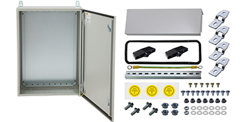 VEVOR Electrical Enclosure, 24'' x 16'' x 10'', UL Certified NEMA 4 Outdoor Enclosure, IP65 Waterproof & Dustproof Cold-Rolled Carbon Steel Hinged Junction Box for Outdoor Indoor Use, with Rain Hood