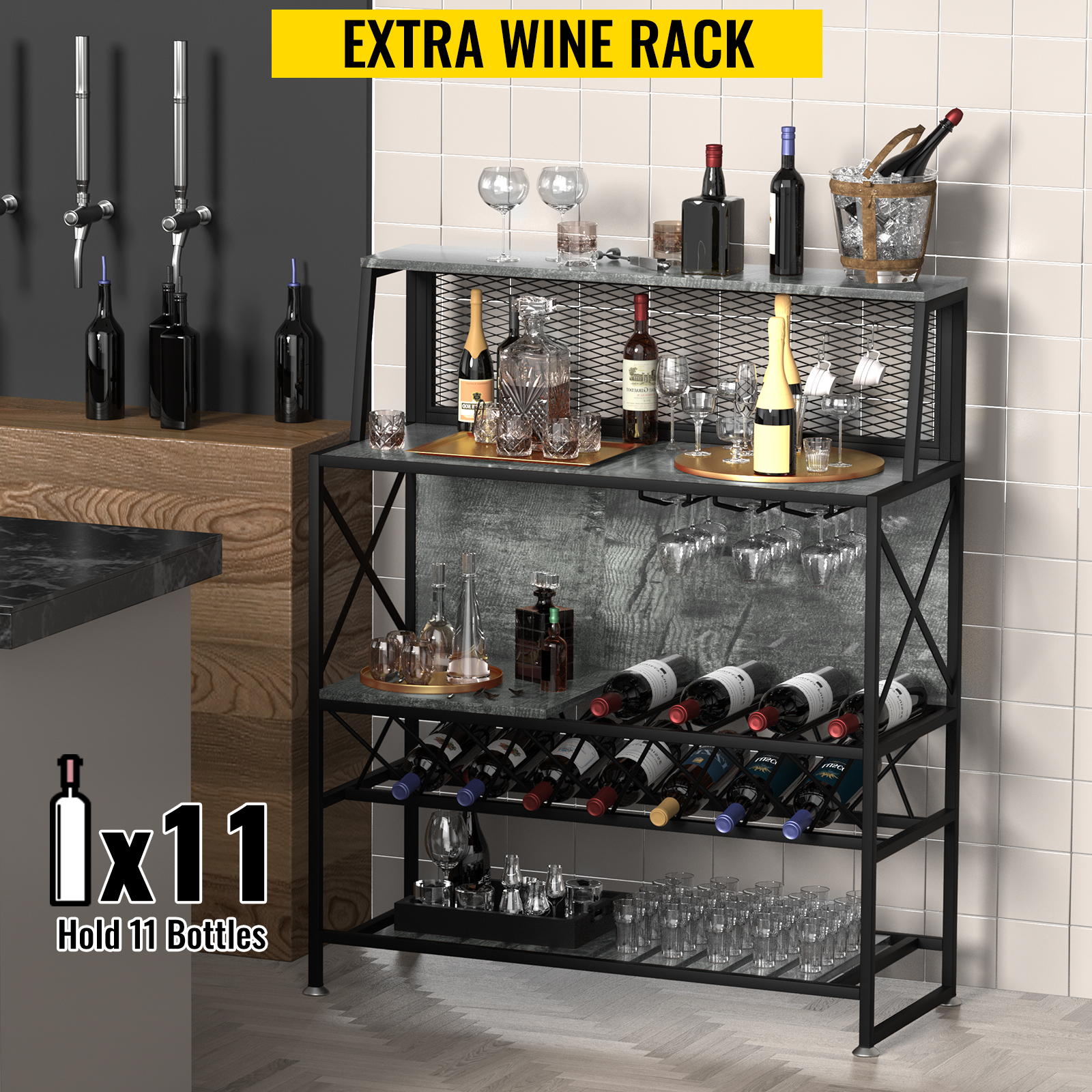 VEVOR Botellero de pared, 12 botellas de vino, toallero vertical
