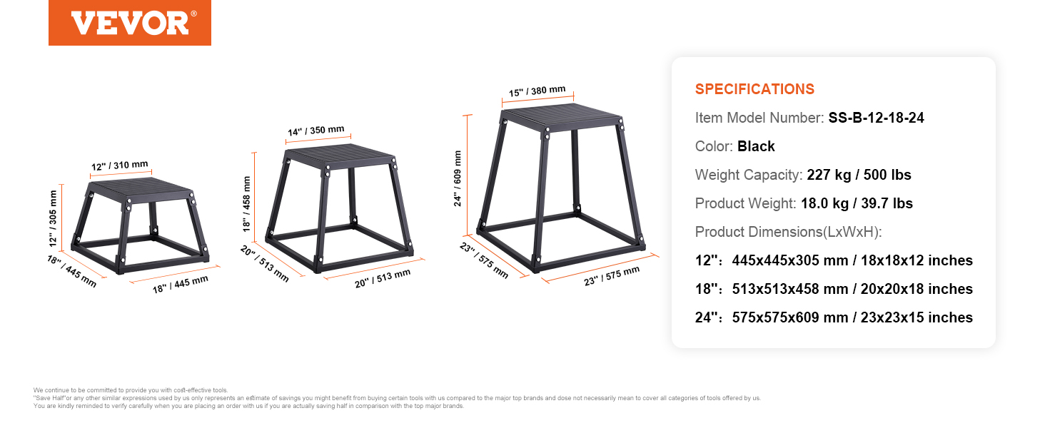 VEVOR VEVOR Plyometric Jump Boxes 12 18 24 Inch Plyo Box