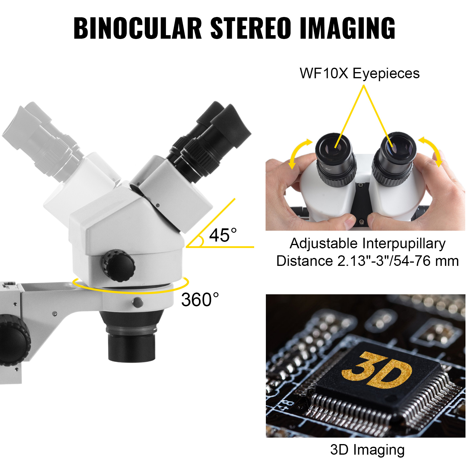 VEVOR 7X45X Binocular Stereo Microscope with Boom Stand Steel Frame