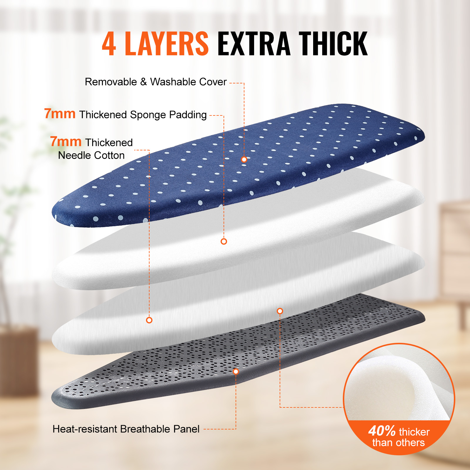 Ironing Board Large/Small Ironing Surface Thickened 4/3 Layers Iron Board - Picture 17 of 38