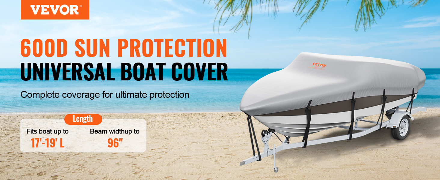 VEVOR Boat Cover, 17'-19' Trailerable Waterproof Boat Cover, 600D