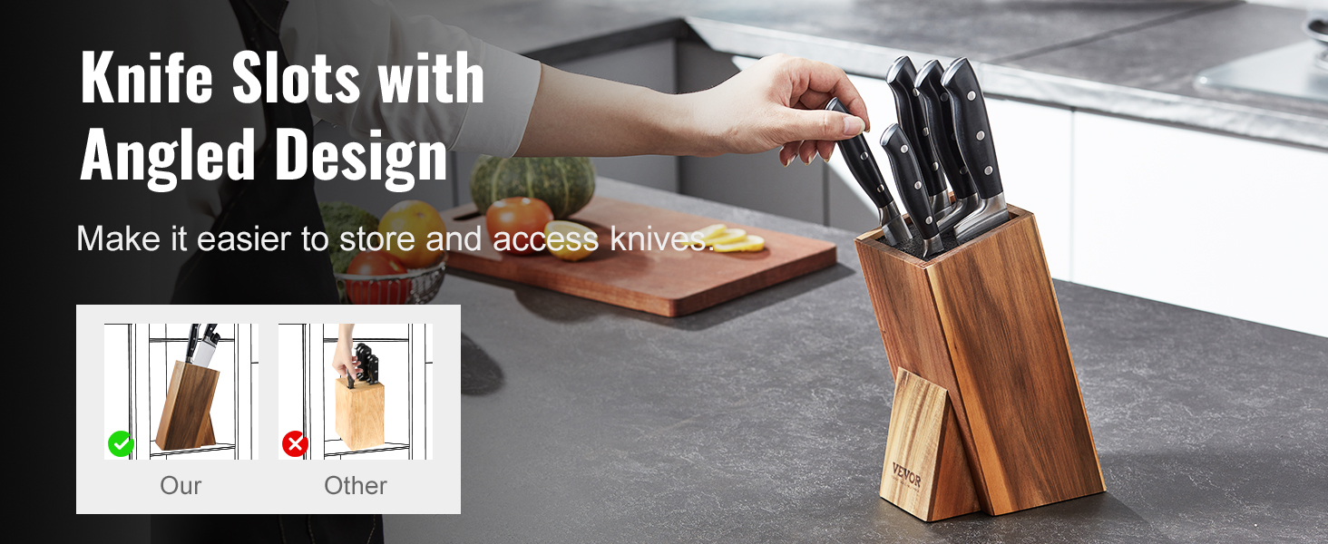 Extra Large Bamboo Knife Block Holder with Removable Bristles for