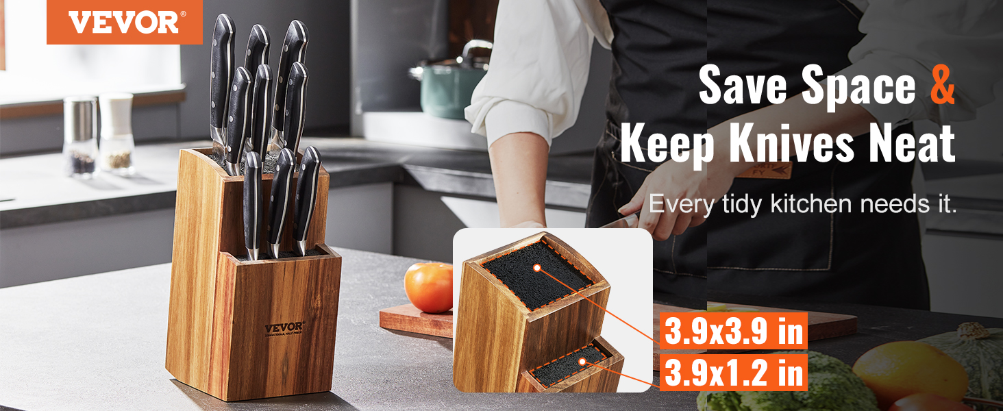 ENOKING Knife Block without Knives, Large Knife Holder- 25 Slots Acacia  Wood Universal Knife Block, Butcher Block Countertop for Knife Storage
