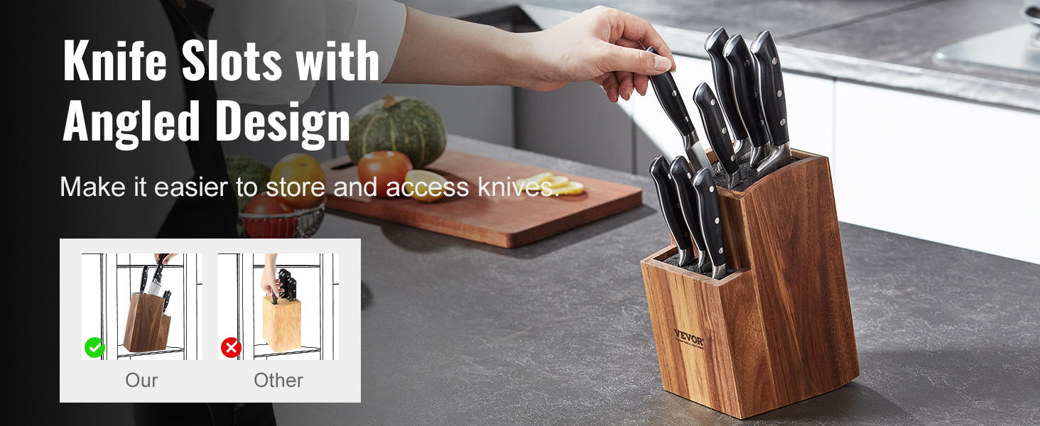 Bamboo Universal Knife Block, Extra Large Two-tiered Slotless Bamboo Knife  Stand Organizer Holder, Convenient Safe Storage for Knives & Utensils