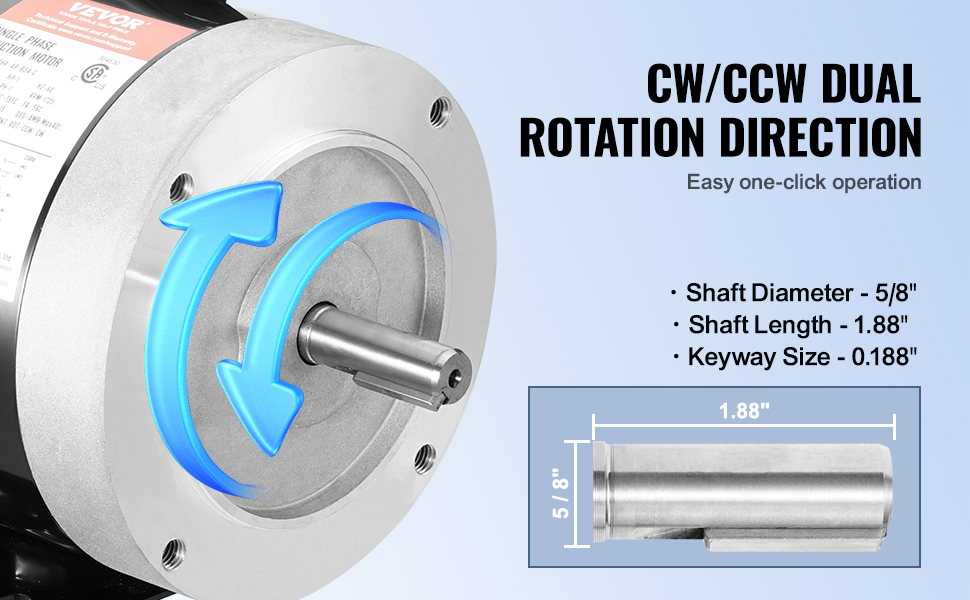 VEVOR 1HP Electric Motor 1725 rpm, AC 115V/230V, 56C Frame, Air ...