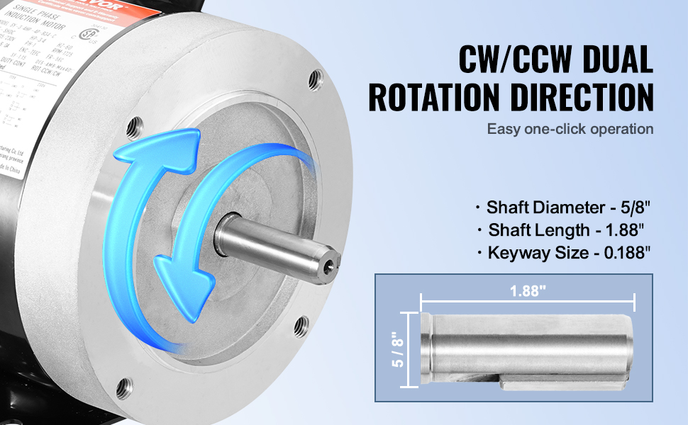 VEVOR 0.75HP Electric Motor 1725 rpm, AC 115V/230V, 56C Frame, Air ...