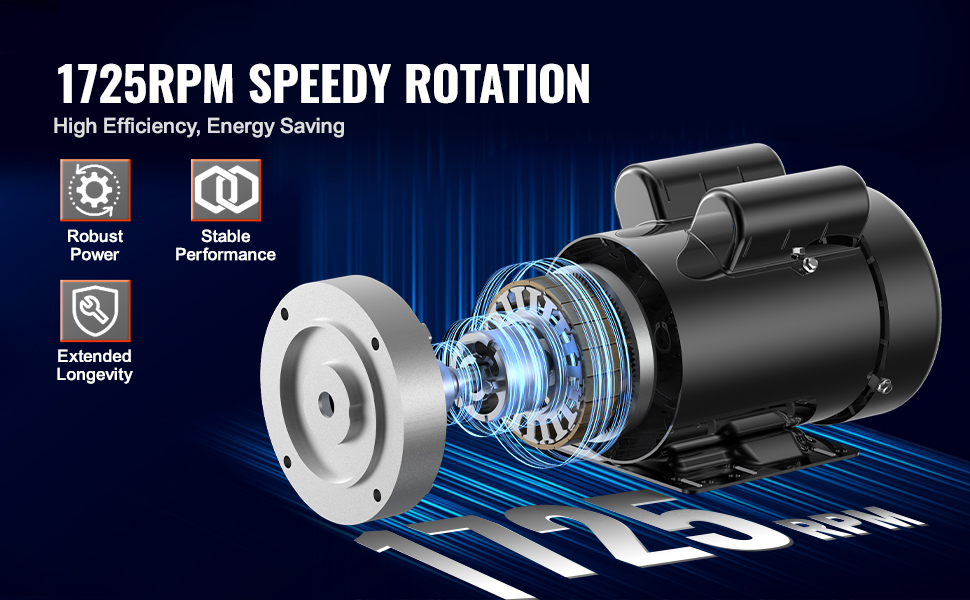 VEVOR 1.5HP Electric Motor 1725 rpm, AC 115V/230V, 56C Frame, Air ...