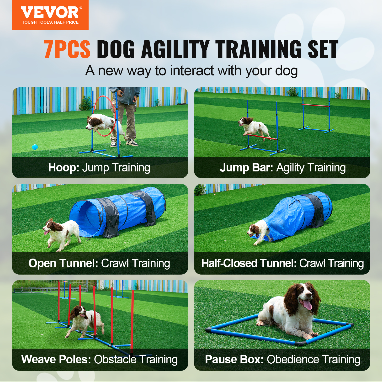 VEVOR Dog Agility Training Equipment w/ Hurdles Cone/Tunnel / Jump/Tunnels Ring - Picture 76 of 98