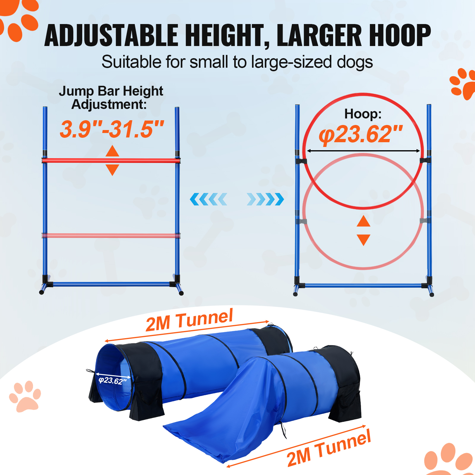VEVOR Dog Agility Training Equipment w/ Hurdles Cone/Tunnel / Jump/Tunnels Ring - Picture 78 of 98