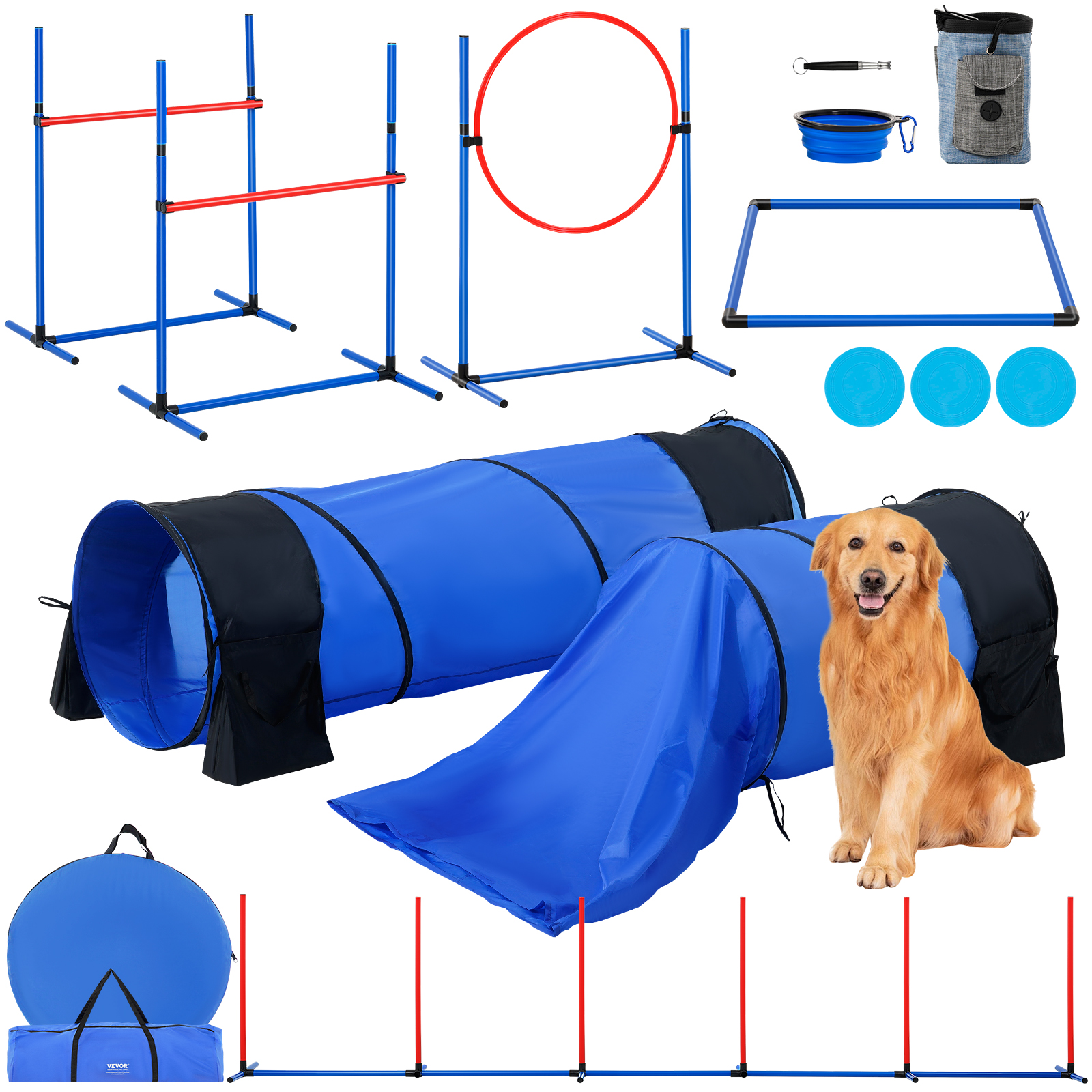 VEVOR Dog Agility Training Equipment w/ Hurdles Cone/Tunnel / Jump/Tunnels Ring - Picture 75 of 98