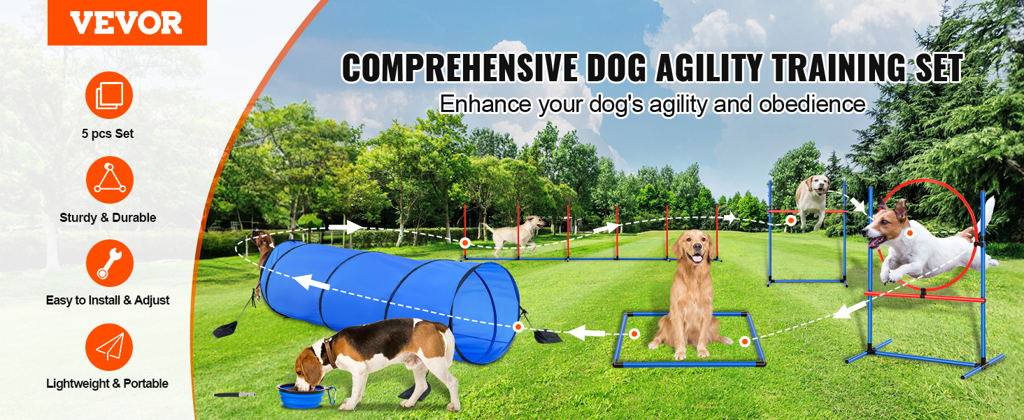 Dog Agility Training Kit Obstacle Course Equipment Set Jump Tunnel