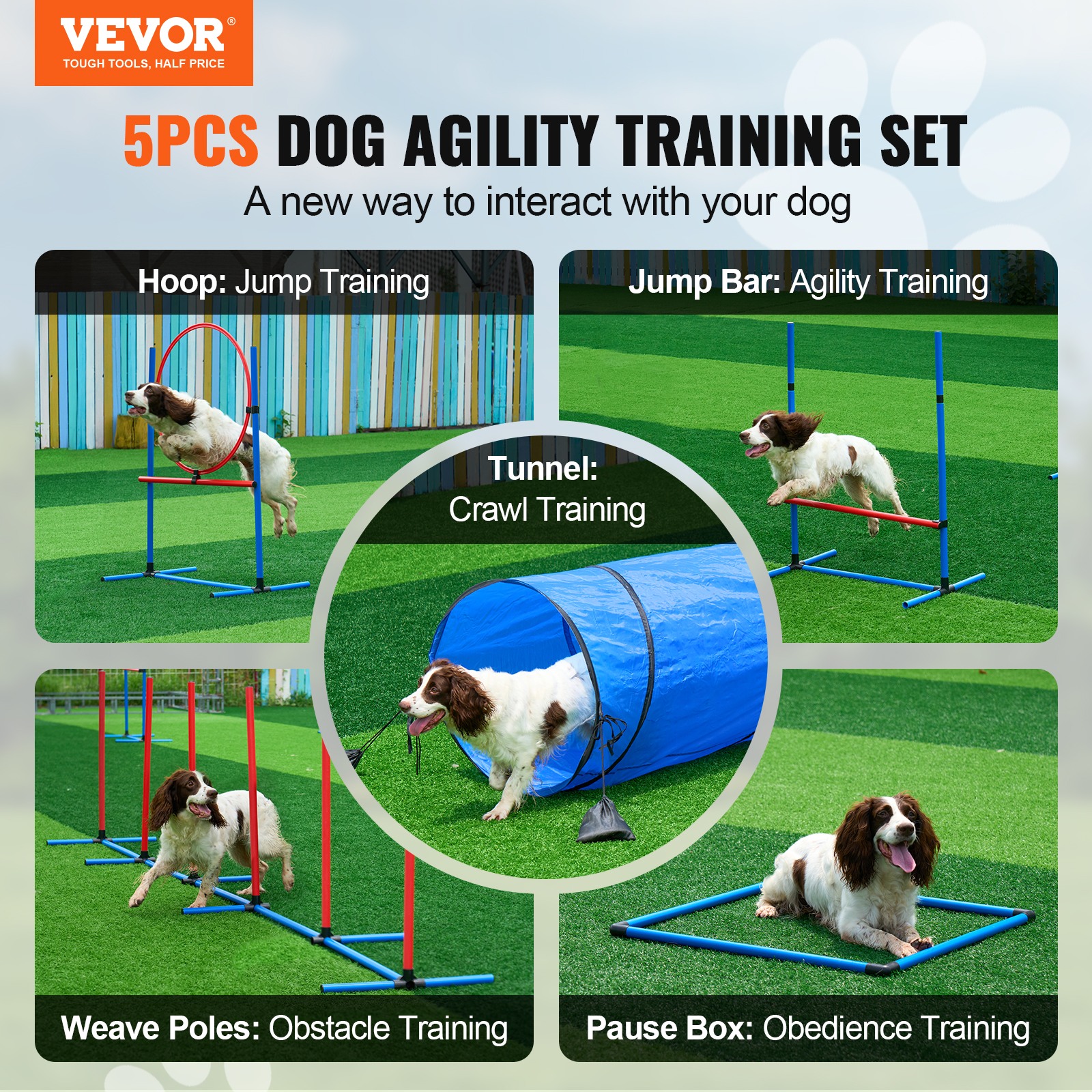VEVOR Dog Agility Training Equipment w/ Hurdles Cone/Tunnel / Jump/Tunnels Ring - Picture 88 of 98