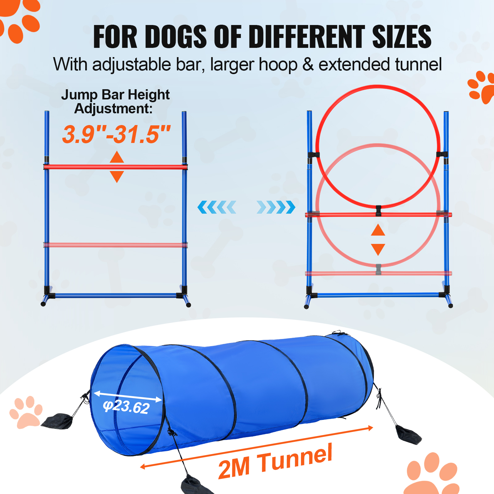 VEVOR Dog Agility Training Equipment w/ Hurdles Cone/Tunnel / Jump/Tunnels Ring - Picture 90 of 98