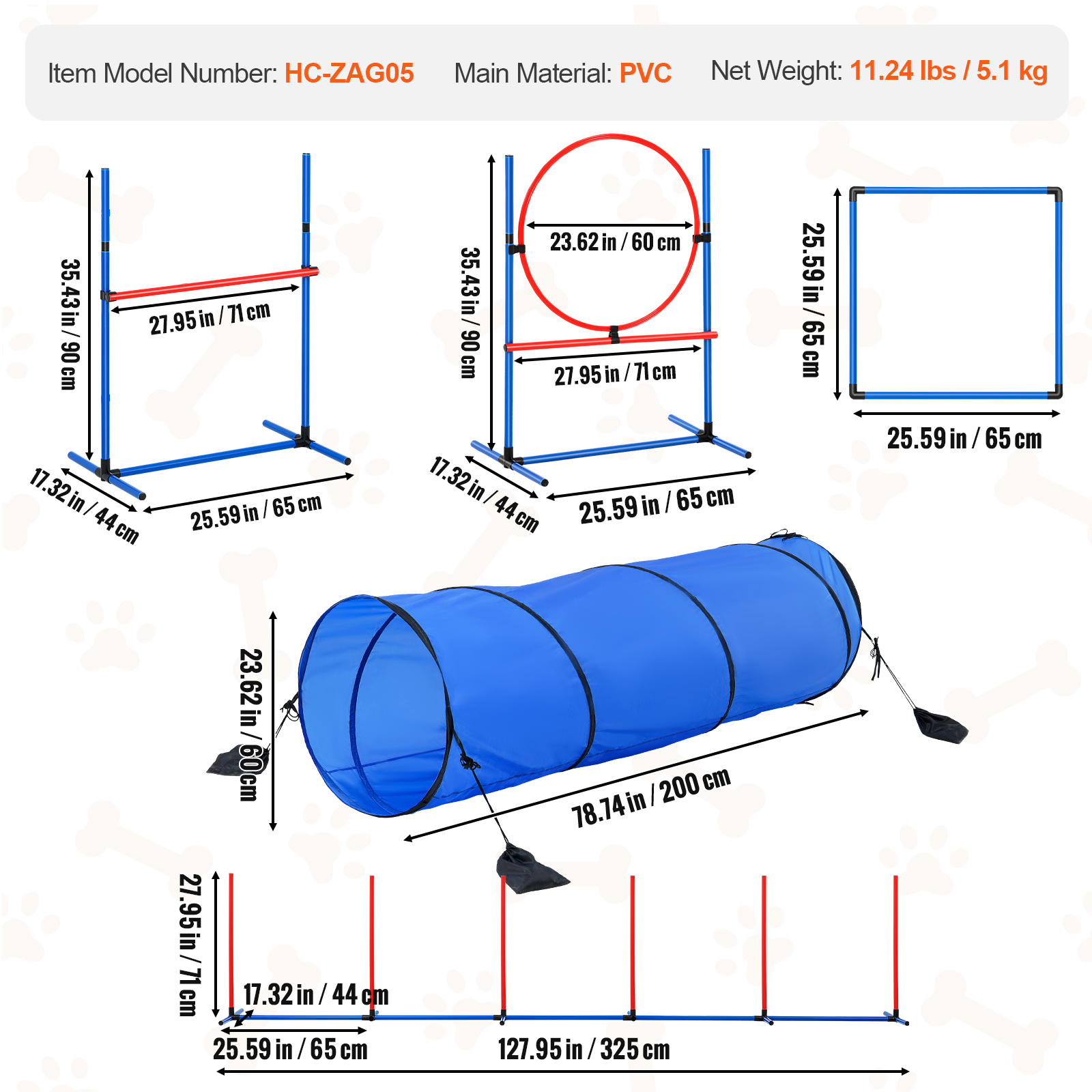 VEVOR Dog Agility Training Equipment w/ Hurdles Cone/Tunnel / Jump/Tunnels Ring - Picture 93 of 98